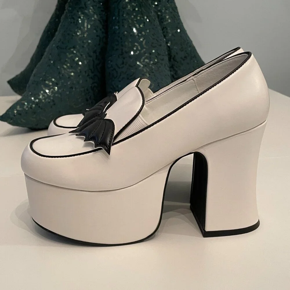Strange Cvlt Banshee Platform Loafers in Bat White, Size 6 - Picture 5 of 10